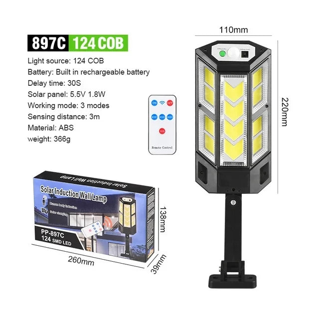 Powerful Solar LED Street Light – 3 Modes with Motion Sensor Super Bright COB Wall Lamp for Outdoor Garden & Yard Lighting