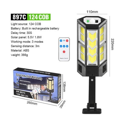 Powerful Solar LED Street Light – 3 Modes with Motion Sensor Super Bright COB Wall Lamp for Outdoor Garden & Yard Lighting