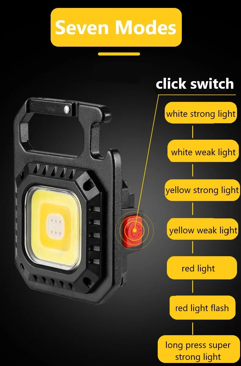 Mini Portable Led Flashlight USB Rechargeable Keychain Light Pocket Torch COB Work Lights Outdoor Camping Emergency Lamp Lantern