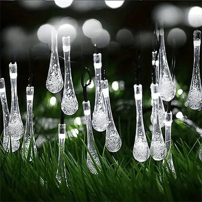 Christmas Outdoor Solar Powered String Lights 20/30/50 LED Water Drop Lights for Wedding Party Birthday Garden Camping