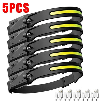 Portable LED Sensor Headlamp USB Rechargeable Built-in Battery