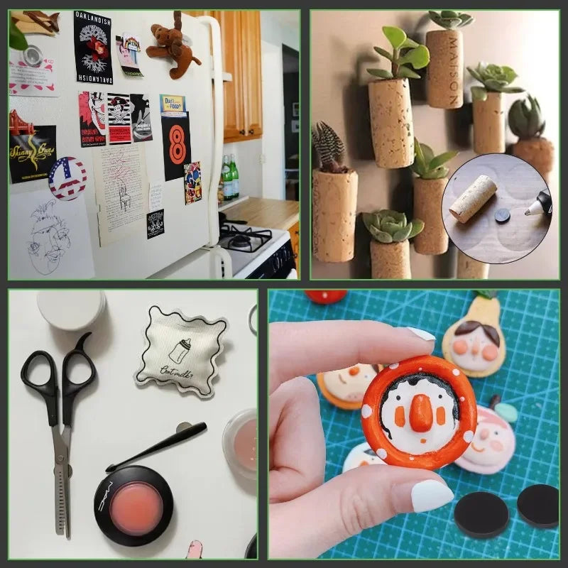 50/100PCS Self-Adhesive Magnetic Discs, 20mm Dia, 2mm Thick, Round Rubber Flexible Sticky Magnets for Crafts and Fridge