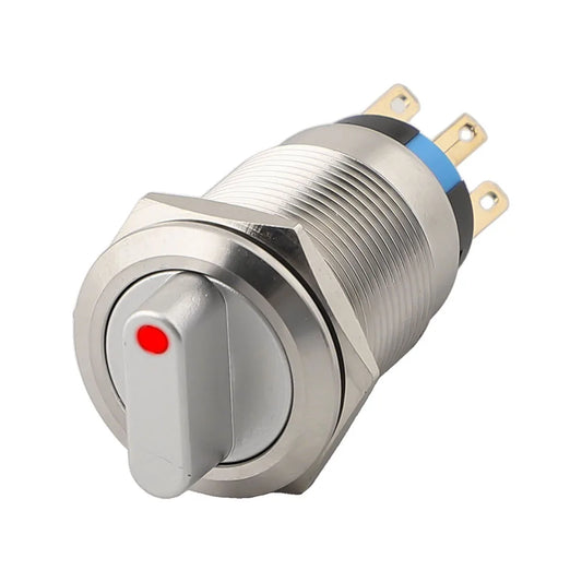 Momentary Rotary Push Button Switch 19mm 3 Position 2NO2NC 36V Waterproof IP66 Rated Stainless Steel 304 Construction