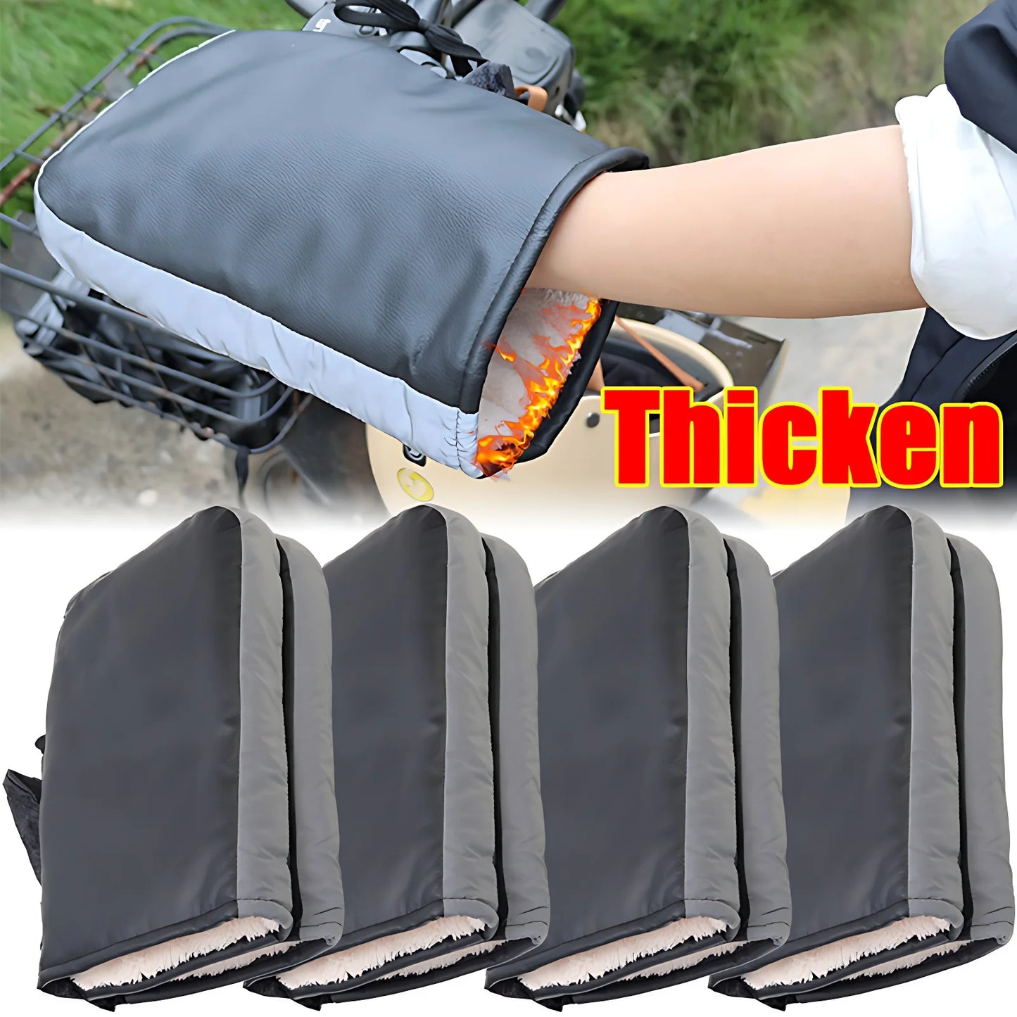 Motorcycle Handlebar Muffs – Thick Warm Grip Handle Covers, Rainproof Winter Warmer Gloves for Scooter & Motorcycle