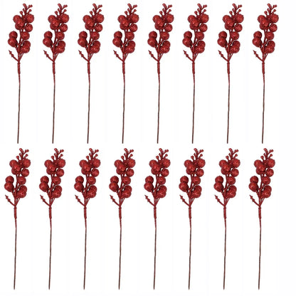 Christmas Artificial Berries Branch Glitter Red Holly Berry Flowers Bouquet Fake Plants New Year Party Festival Home Decoration