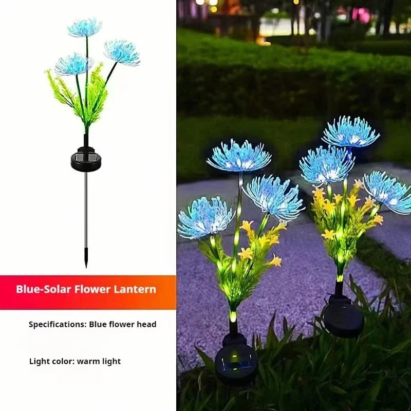 Solar LED Red Magic Lily Lights with 3 Glowing Flower Heads, Outdoor Yard, Garden, Lawn Decoration Flower Lamp