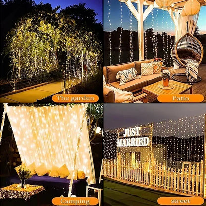 3M Solar LED Curtain String Lights with 8 Modes for Garden Christmas Wedding Party Fairy Decoration