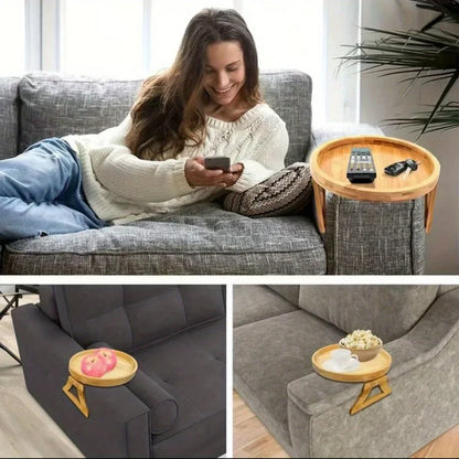 Clip On Bed Couch Arm Tray Table Foldable Sofa Armrest Holder for Snacks Breakfast Drinks Phone Remote Control Comfort