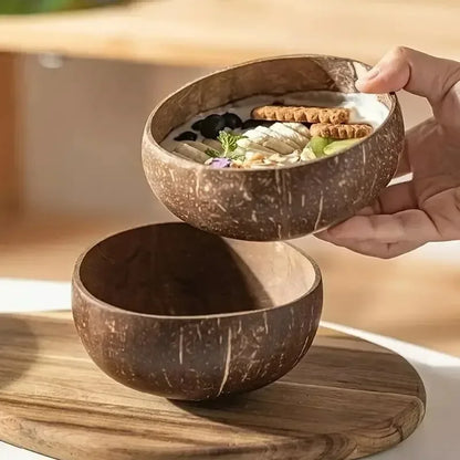 6/1PCS Natural Coconut Bowl Set Wooden Salad Ramen Bowl Coconut Wood Spoon Set Coco Smoothie Kitchen Tableware Coconut Bowl