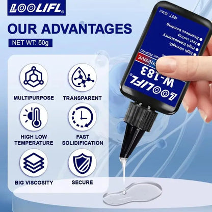 New 1Pcs UV Curing Crystal Glass And Mal ABS Bonding New W-183 Strong 50ml UV Glue Curing Adhesive Welding With UV Curing Lamp