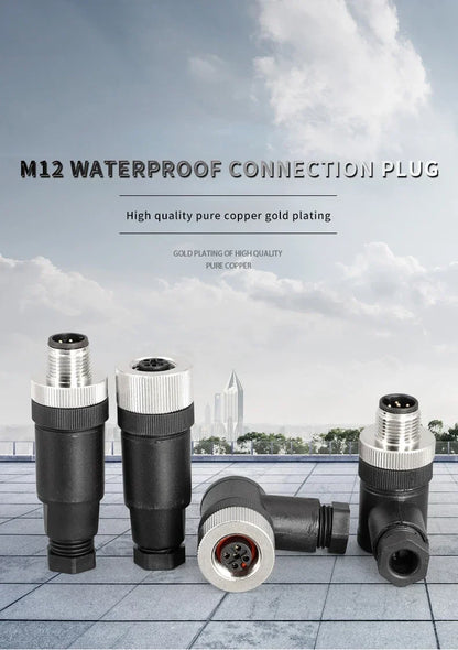 M12 12mm Sensor Connector Straight Angle Male Female Waterproof Screw Threaded Plug Coupling 4 5 8 Pin PG7
