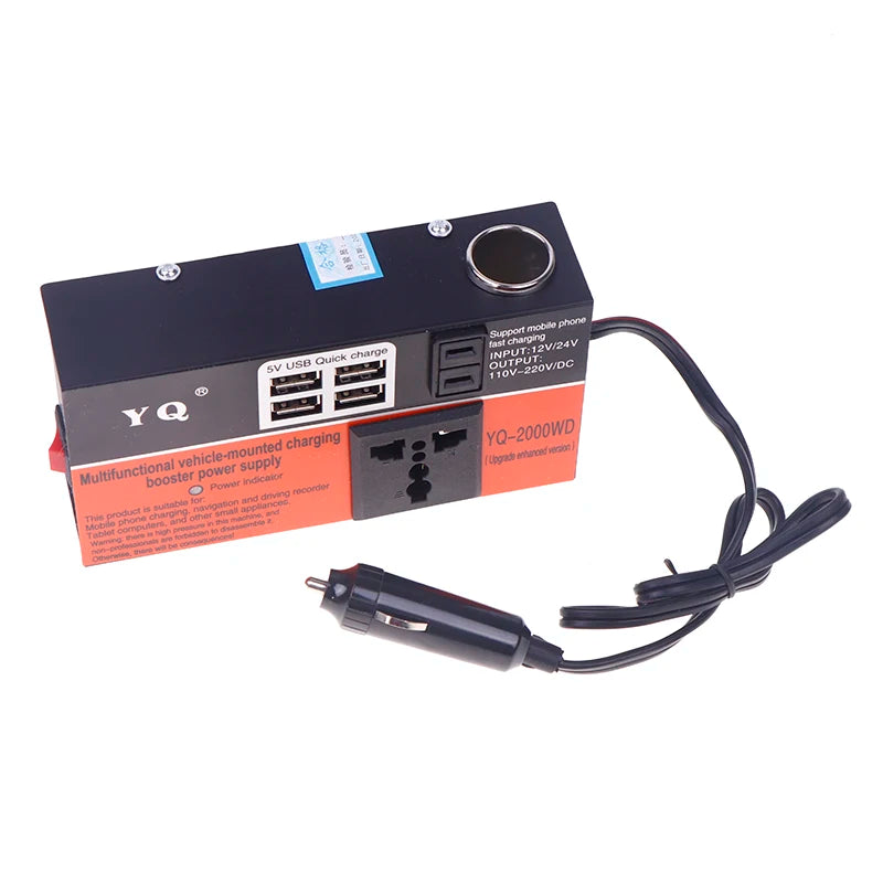 New Car Inverter Car Power Inverter 2000W  DC 12V/24V To DC 110V/220V Converter Trip 4 USB Overload Protection