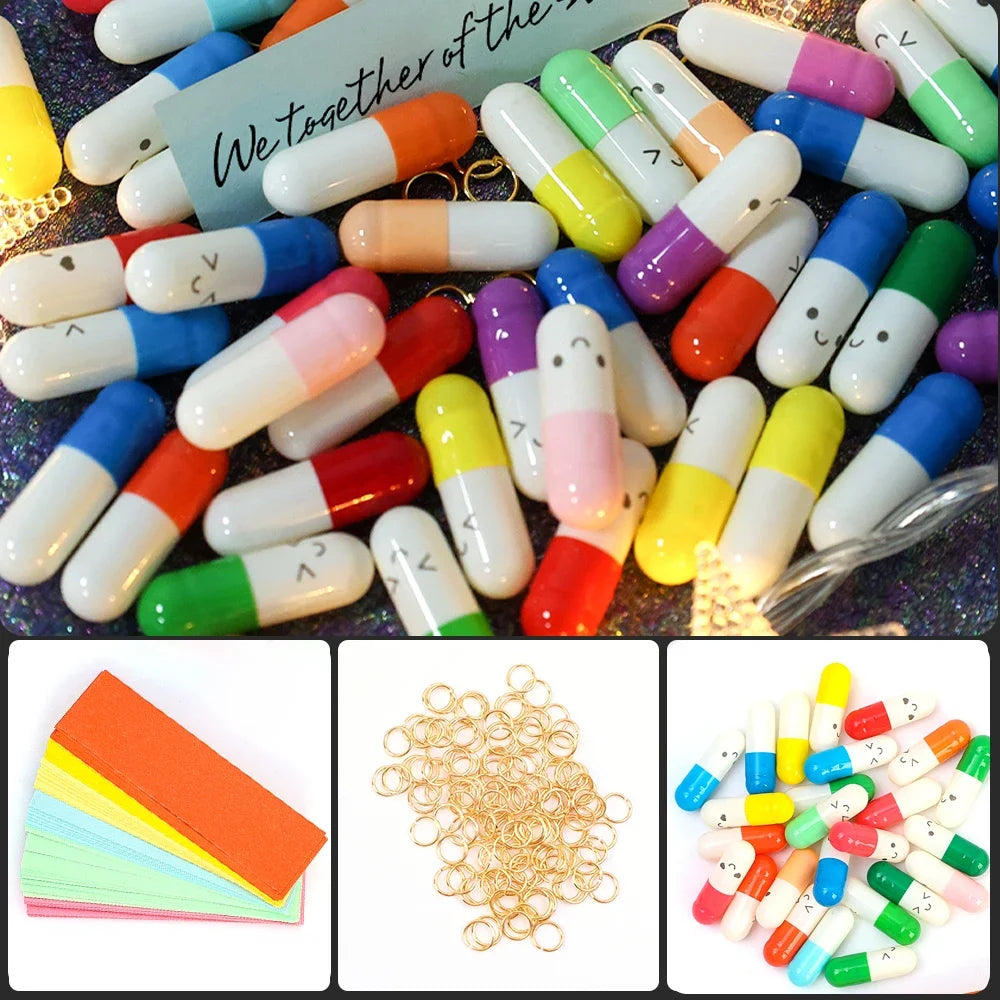 Message Capsules Love Pill with Roll Paper Blank Notes Wish Bottle Capsule Emoticon Smile Pills Wedding Party Valentine's Gift