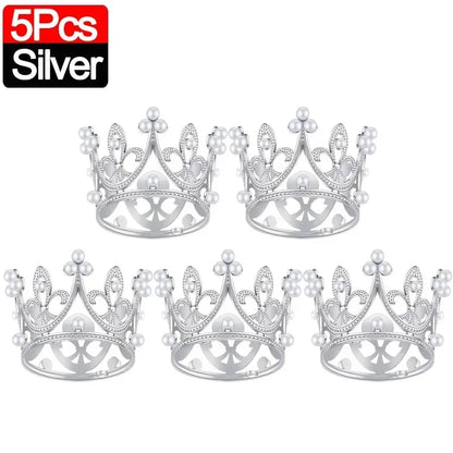 Mini Crown Cake Topper Pearl Tiara Gold Silver 20/1PCS