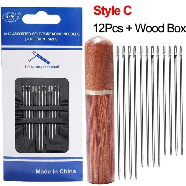 12PCS Side Holes Blind Needles Sewing Stainless Steel Elderly Needle for Sewing Household DIY Jewerly Beading Threading Needles