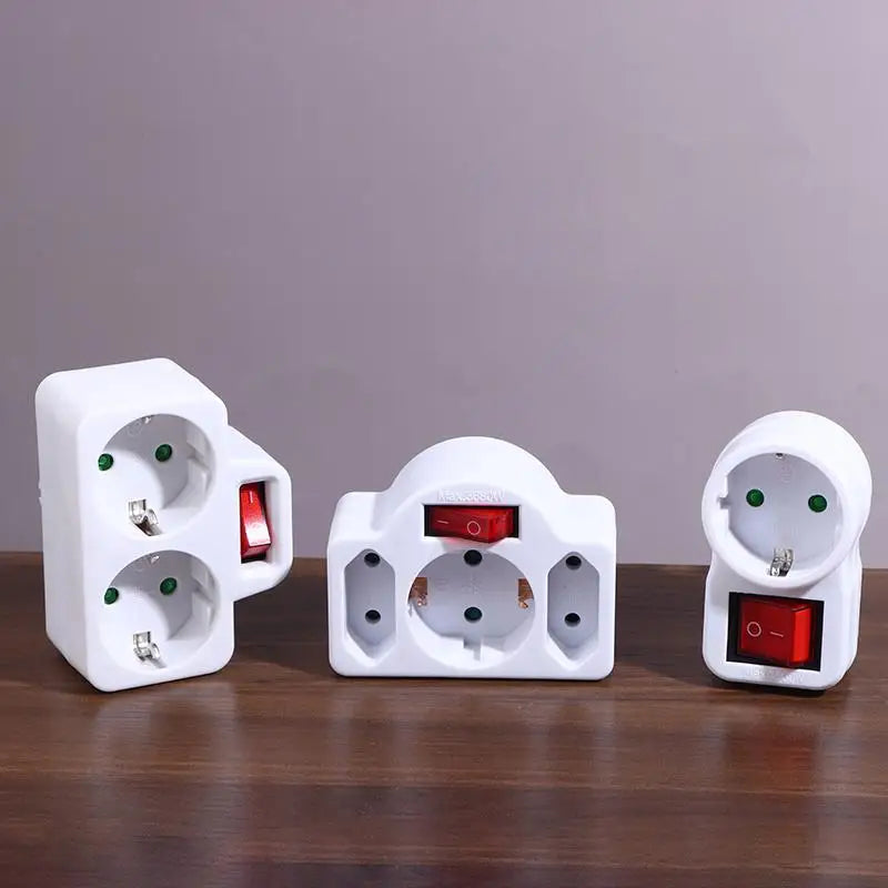16A Plug Adapter Travel Charging German Standard Power Converter For Portugal Turkey 1 To 3 Plug EU Socket Adapter With Switch