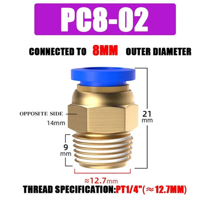 Pneumatic Fitting Air Connector PC 4mm 6mm 8mm 10mm 12mm Thread 1/8" 1/4" 3/8" 1/2" Hose Fittings Pipe Quick Connectors