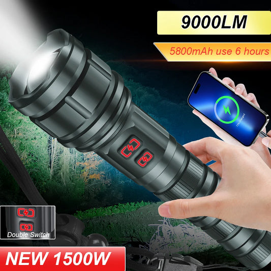 Powerful 9000LM Led Flashlight USB Rechargeable Zoom Tactical Torch Ultra Bright Outdoor Camping Fishing Hunting Emergency Lamp