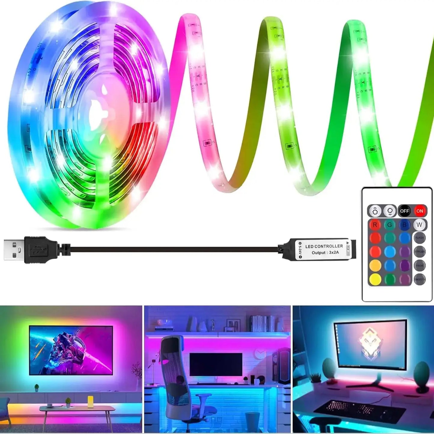 USB LED Strip Light 5M RGB Color Changing 2835 Flexible Backlight