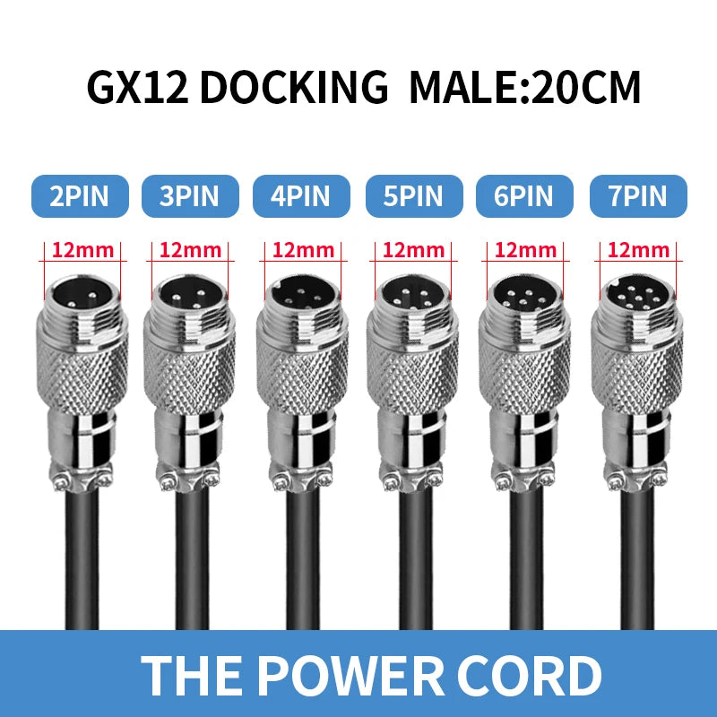 GX12 Waterproof Connector 2-7 Pin Aviation Plug Socket with Power Cable for Industrial Machinery