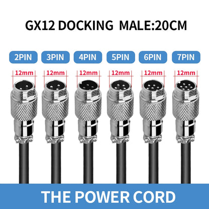 GX12 Waterproof Connector 2-7 Pin Aviation Plug Socket with Power Cable for Industrial Machinery