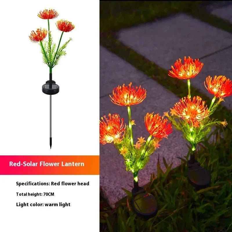 Solar LED Red Magic Lily Lights with 3 Glowing Flower Heads, Outdoor Yard, Garden, Lawn Decoration Flower Lamp