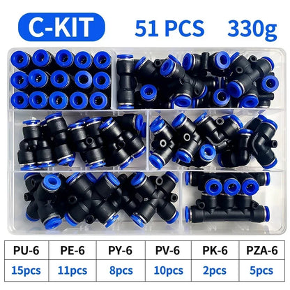 PU-6 PE-6 PZA-6 PY-6 PV-6 PG-6 PK-6 Pneumatic Fitting Kit 6mm Outer Diameter Hose Pipe Tube Air Connectors