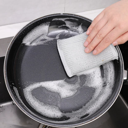 Wholesale Steel Wire Dishwashing Sponge Double Sided Cleaning Sponge Non-stick Oil Kitchen Dishcloth Reusable home Cleaning Tool