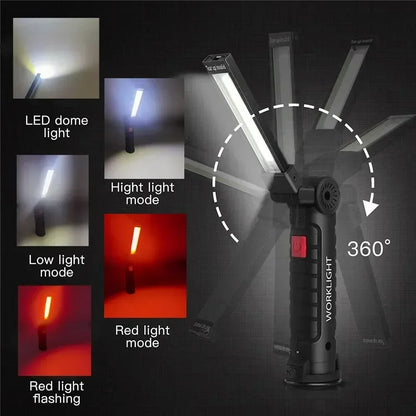 High Power LED Work Light 5 Lighting Mode Rechargeable Flashlight Inspection Lamp with Magnetic Power Bank 18650 Battery Torch