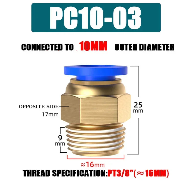 Pneumatic Fitting Air Connector PC 4mm 6mm 8mm 10mm 12mm Thread 1/8" 1/4" 3/8" 1/2" Hose Fittings Pipe Quick Connectors