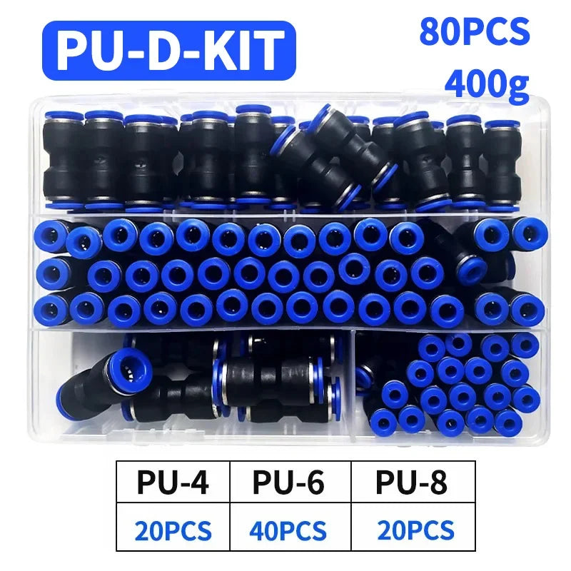 PU Pneumatic Fittings Kit 23-100PCS Air Straight Quick Release Connector for PU4 PU6 PU8 PU14 4/6/8/10MM
