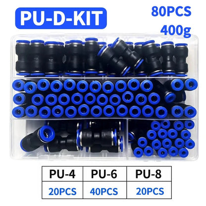 PU Pneumatic Fittings Kit 23-100PCS Air Straight Quick Release Connector for PU4 PU6 PU8 PU14 4/6/8/10MM