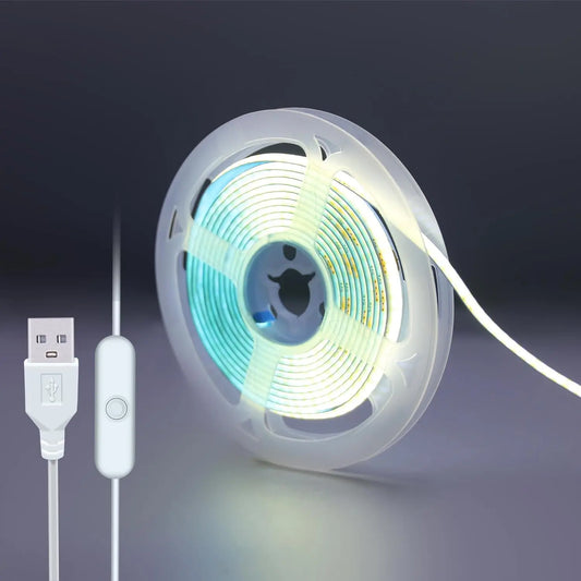 COB LED Strip Lights 5V High Density Linear Lighting Press Switch LED Tape Ribbon Flexible RA90 For Living Room Cabinet Decor