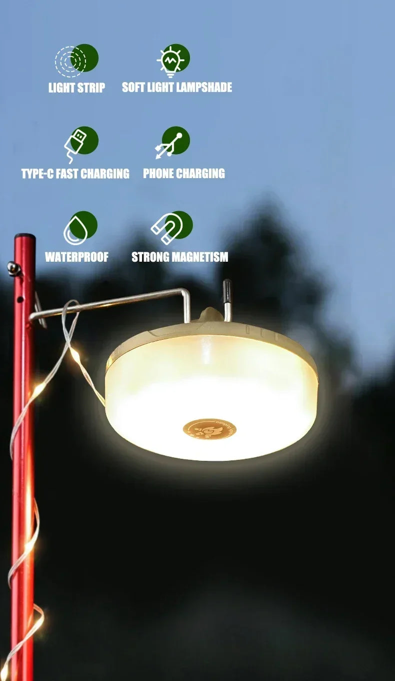Camping String Lights Rechargeable LED Flashlight Hook lamp 4 in 1 Design 10m RGB Atmosphere Light Outdoor Waterproof Tent Light