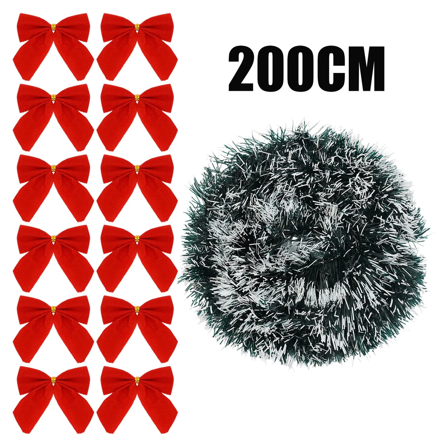 10/2M Christmas Bow Ribbon Garland Embellished Green Tinsel Xmas Tree Hanging Ornament Holiday Party Home Wedding Decoration