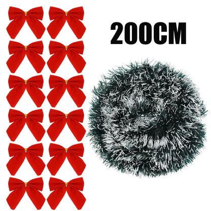 10/2M Christmas Bow Ribbon Garland Embellished Green Tinsel Xmas Tree Hanging Ornament Holiday Party Home Wedding Decoration