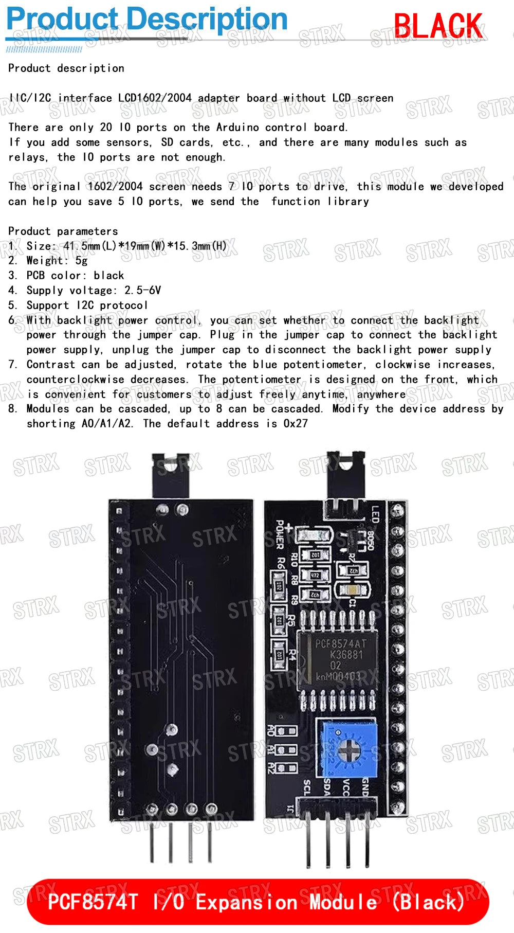 PCF8574 I²C I/O Expander Module for LCD1602 LCD2004 Serial Interface Adapter