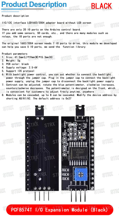 PCF8574 I2C I/O Expander Module for LCD1602 LCD2004 Adapter