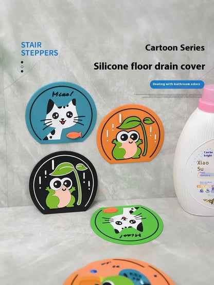 Sewer Floor Drain Cover Deodorizer Cat Frog Pattern Bathroom Silicone Seal Mat Deodorant Mat Kitchen Toilet Insect-Proof Mat