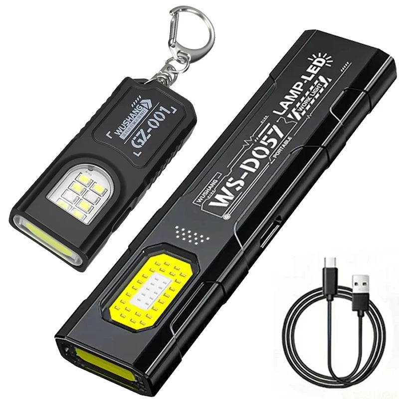 Portable EDC COB LED Flashlight with Magnetic Rechargeable Work Light