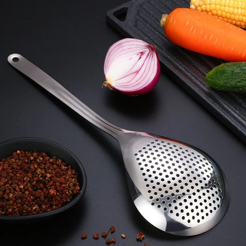 Stainless Steel Strainer Spoon – Slotted Skimmer Spoon for Food Filtration, Kitchen Colander & Spaghetti Draining