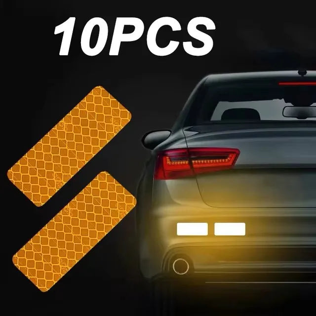 Car Bumper Reflective Safety Strip Stickers – Warning Reflector Tape Decals for Auto Exterior (10pcs/Set)