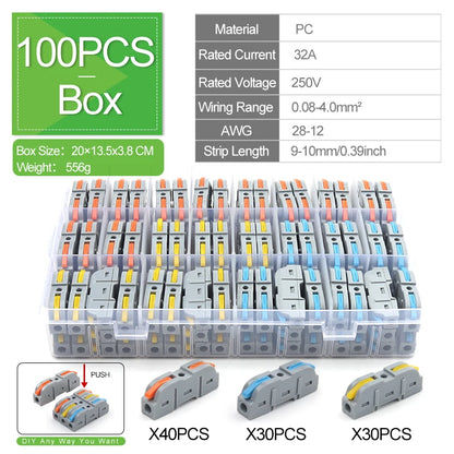 1 to 1 Inline Lever Wire Connector Kit Universal Compact Electrical Cable Terminal Block Spliceable Butt Junction Box 28-12 AWG