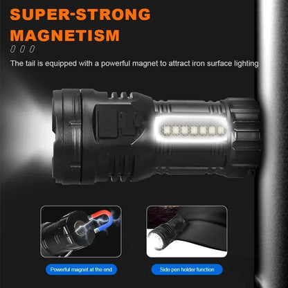 Outdoor Mini Flashlight 9 LED Strong Light Lantern Long Range Rechargeable Pocket Lamp Portable Camping Hiking Magnetic Light