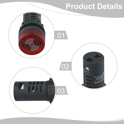 22mm Sound & Light Alarm — AD16-22SM Red LED Buzzer, AC/DC 12V/24V/220V