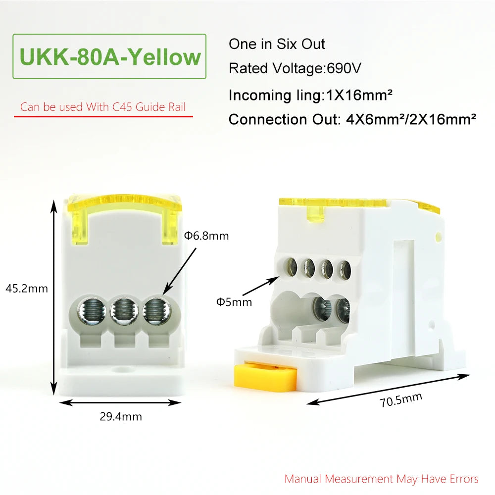 UKK80A Single-Pole Splitter Box Large Current One Into Multiple Branch Line Terminal Rail Splitter 125A 160A 250A