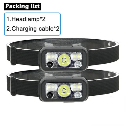 Mini LED Rechargeable Sensor Headlamp Built-in Battery USB Head Flashlight Outdoor Waterproof Camping Fishing Headlight