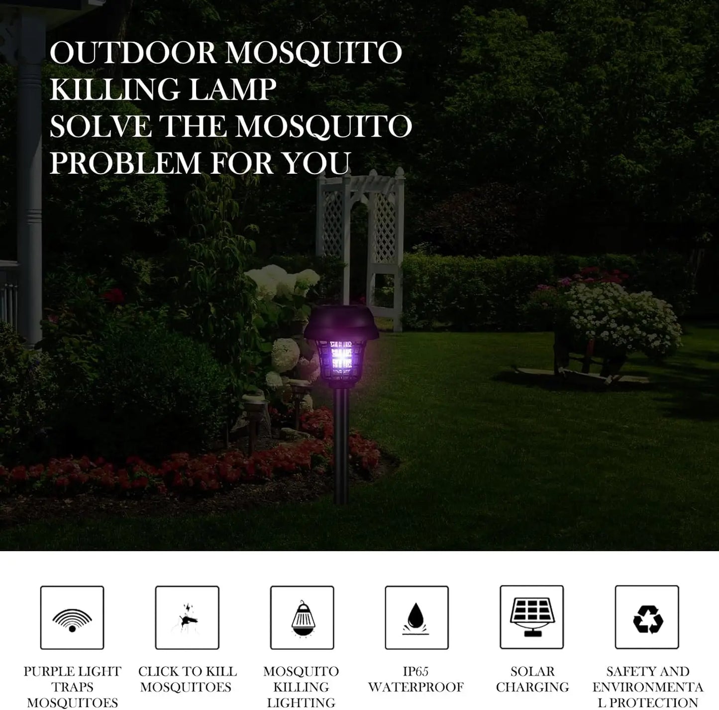 Solar Mosquito Killer With 2 Light Mode Outdoor Waterproof Led Light Bug Zapper Mosquito Trap Lamps For Garden Lawn Camping