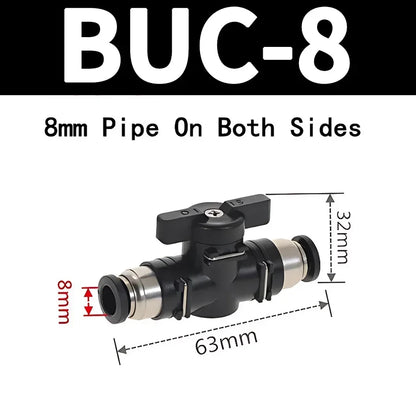 BUC Pneumatic Manual Valve Straight Head Quick Coupling Steering Switch Manual Ball Valve for Air Hose 4mm 6mm 8mm 10mm 12mm