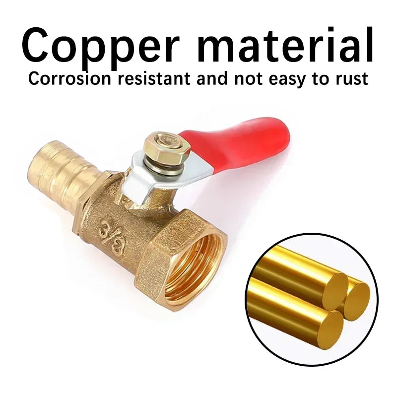 Brass Barbed Ball Valve with Female Thread Hose Barb 6–12mm to 1/8 1/4 1/2 Inch Pipe Connector for Water Air Gas Plumbing System